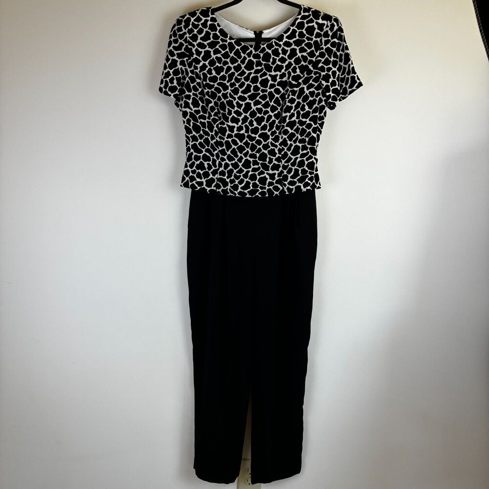 Maggy London Vintage 1990s Jumpsuit Black White Giraffe Print Safari Retro 6